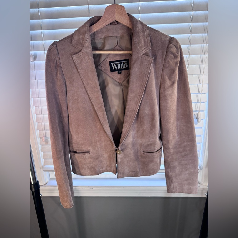 **Vintage Winlit Taupe Suede Leather Blazer Jacket**
